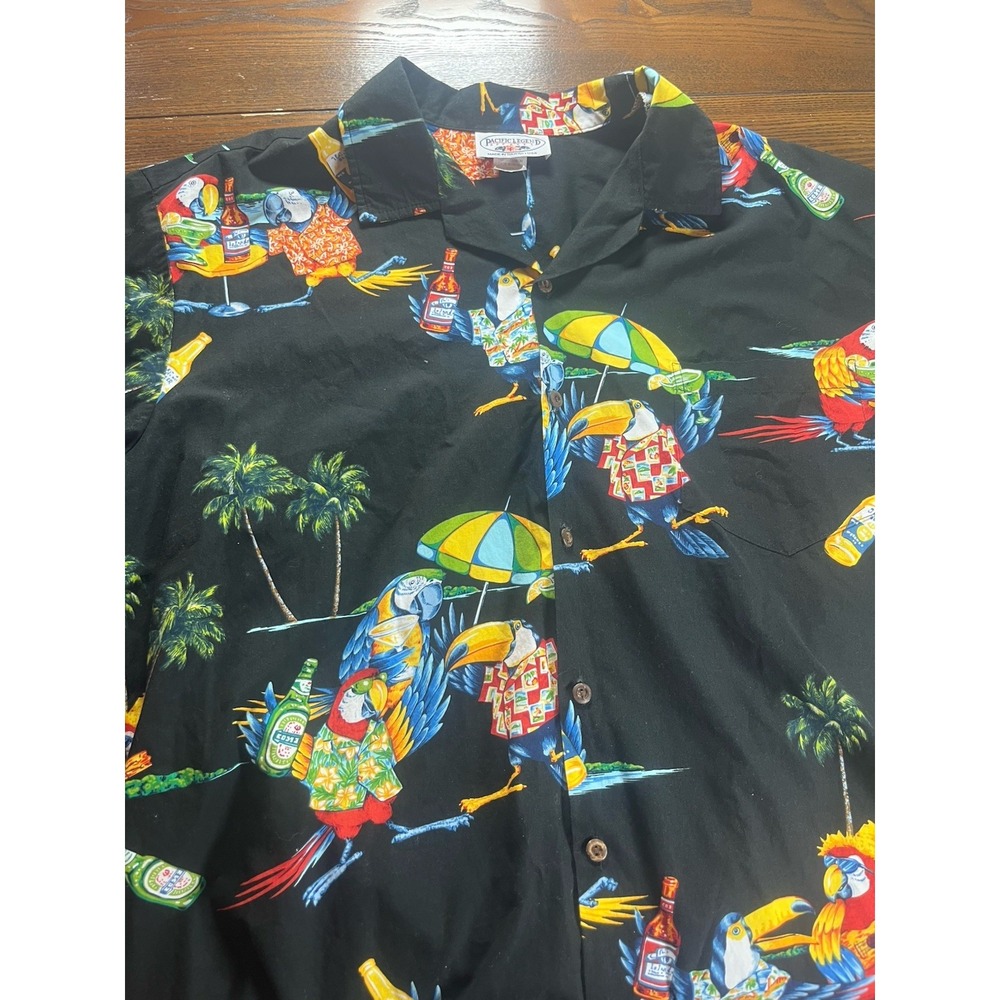 Pacific Legend Vintage XL Hawaiian Aloha Shirt Parrot And Beer Bottles Made USA